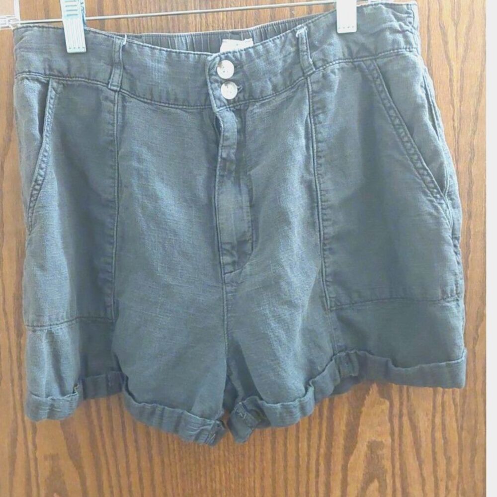 Joie High Rise Linen Lyocell Shorts Charcoal Gray Olive Green Women's 8